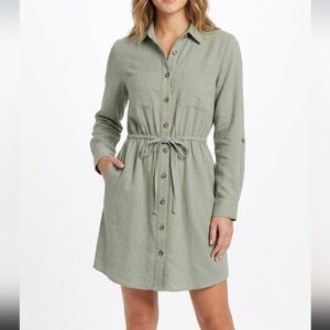 Jessica Simpson Linen and Cotton Shirt Dress - Soft Olive Green - Size S
